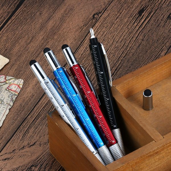 

4 цвет инструмента шариковая уровень pen отвертка правитель дух с верхней и масштаба многофункциональный 6 в 1 сенсорный экран стилус, Blue;orange