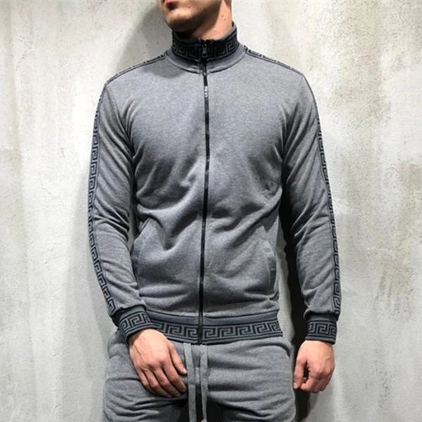 

2019 foreign trade new men's fashion casual sports personality zipper sweater jacket printing h7, Black