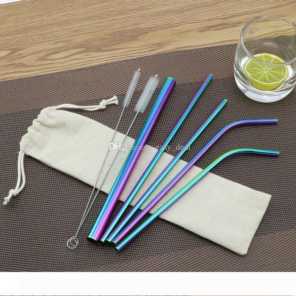 

красочная нержавеющая сталь трубочка многоразового металл соломки с чистой кистью и хранение сумка qw8932