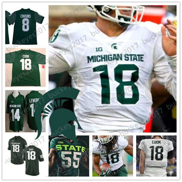 

ncaa michigan state spartans #18 connor cook 4 matt coghlin 22 josiah scott 25 darrell stewart jr. 77 dimitri douglas green white jersey, Black