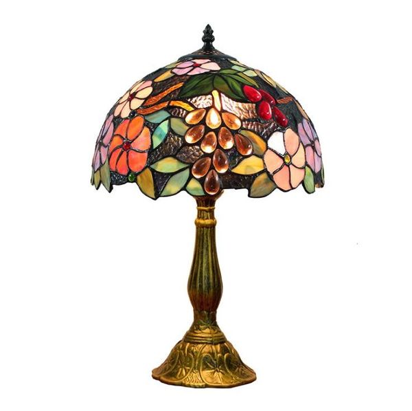 Lampada da tavolo Lampade in stile europeo per soggiorno Luci da comodino Creative Art Tiffany Lampade da tavolo Vintage Fashion Muliticolor Flower