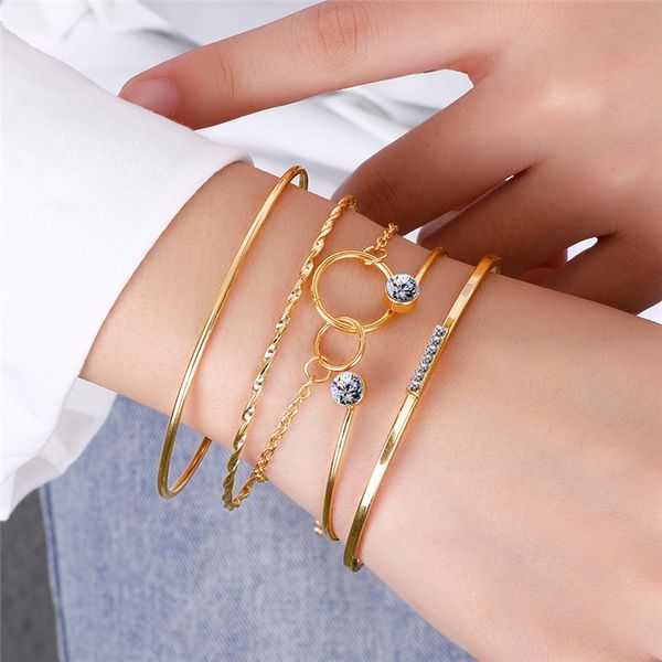 

5 pcs bohemian bangle bracelets set for women girls jewelry gift original elegant crystal gold copper bracelets for engagement, Black