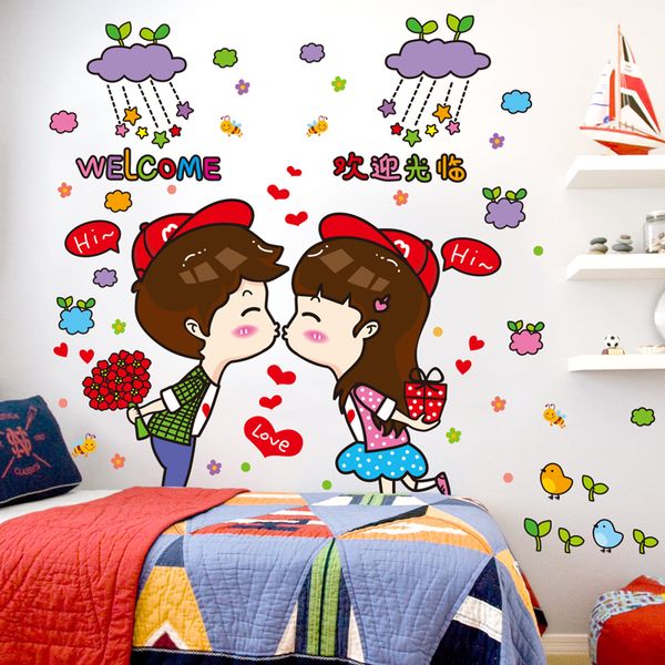 

shijuehezi] cartoon lovers wall stickers diy sweetheart mural decals for shop market valentine's day glass decoration