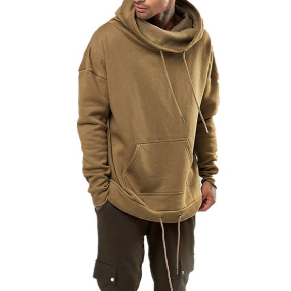 

turtleneck pullover 2019 plus size outwear men's casual pure color hoodie long sleeve sweatershirt sudadera con capucha, Black
