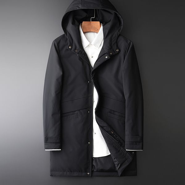 

mens down jacket 90% duck down winter long hooded men jacket simple design slim fit trend thickening keep warm coat men, Black