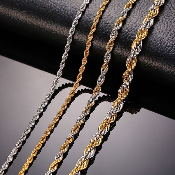 

316l stainless steel rope chains men necklace silver gold color no fade allergic 20inch to 24inch