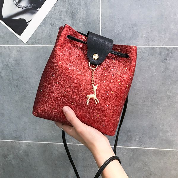 

2020 spring new style versitile fashion sequin deer bucket bag women's shoulder cross-body bag women's