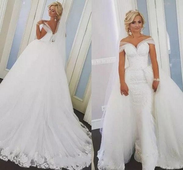 

2019 overskirts русалка кружева свадебные платья съемные поезд arabic свадебные платья с sweetheart sheer планок свадебные платья, White