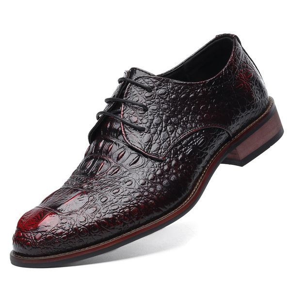

british style alligator leather dress shoes men fashion business crocodile shoes men's lace-up breathable casual oxford shoes kundura, Black