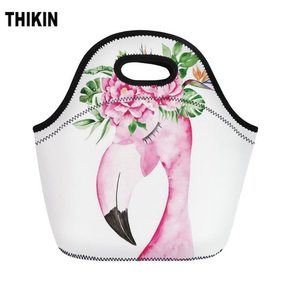 

thikin cartoon flamingo with floral pattern insulated thermal lunch bag children lovely snack meal bags lunch box for women warm, Blue;pink