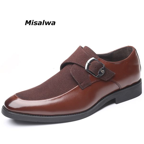 

misalwa big size 38-48 leather monk strap formal loafers italian style footwear with buckles male leisure dress shoes, Black