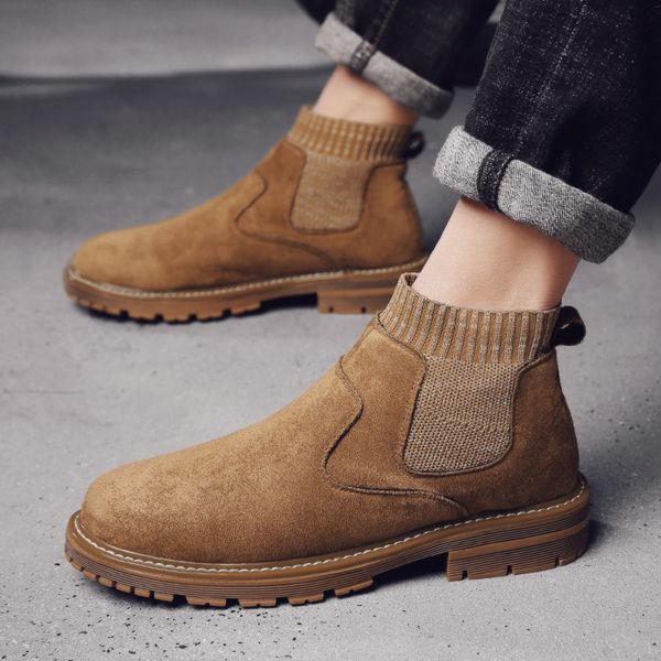 

men's martin boots retro new socks mouth martin boots men's plus short plush warm winter waterproof men's high-shoes, Black