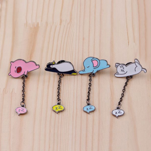 

kitty elephant penguin pig hard enamel brooches tie tack shirts coat pins jewelry women gift accessories ing, Gray