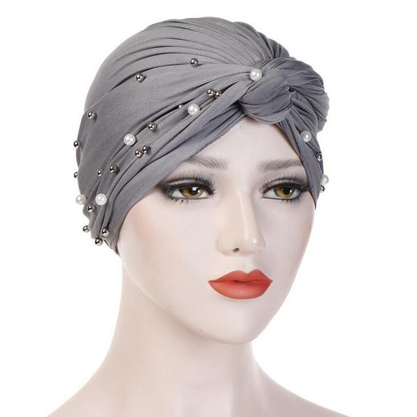 

pearl women beading india hat muslim ruffle gorro turbante mujer invierno cancer chemo beanie turban wrap cap scarf d1, Blue;gray