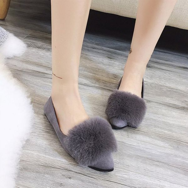 

women flat shoes fur slip on loafers cute shallow ladies soft comfort shoes female fashion pointed toe new moccasins 2019 autumn, Black