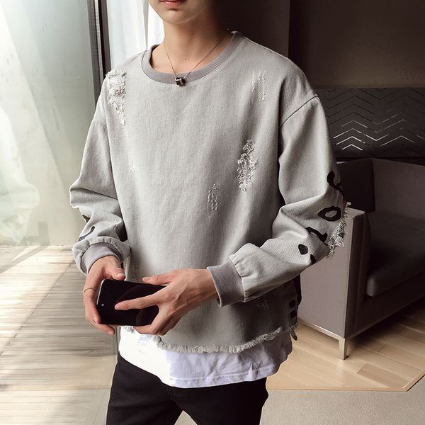 

2019 spring and summer new casual letter printing long-sleeved round neck hoodies loose temperament trend cotton harajuku, Black