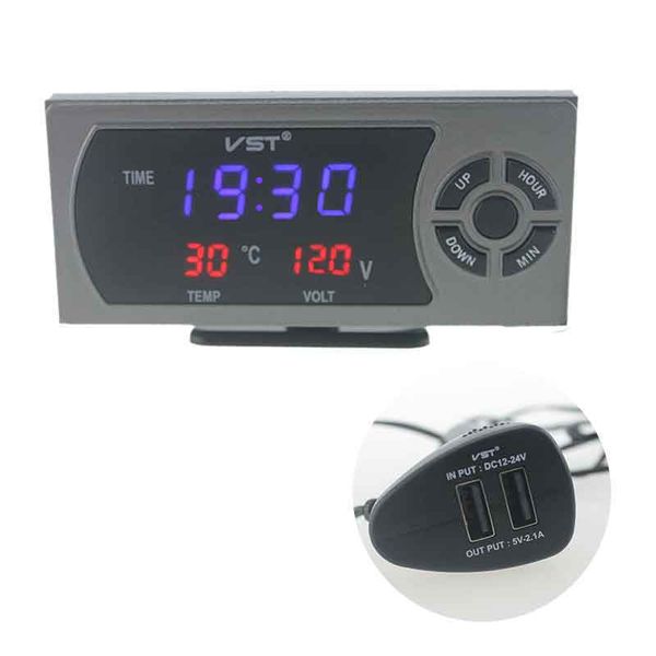 

automotive digital thermometer car temperature alarm clock usb charger meter