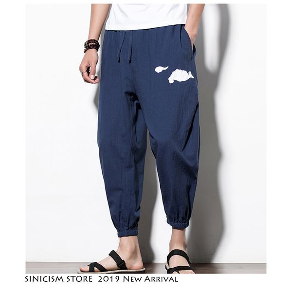 

sinicism store summer embroidery harajuku harem pants men 2019 mens cotton linen vintage trousers pants casual chinese joggers, Black