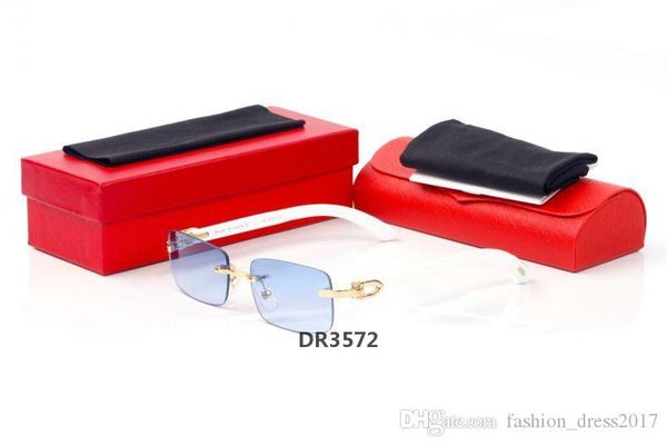 

new sports rimless sunglasses gold metal wood sun glasses fashion mens womens leopard buffalo glasses with boxes gafasdr3572, White;black