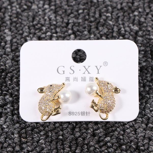 

1 pair mouse shaped ear studs eardrop tibetan silver needle earring all-match ear accessories lady jewelry ornament (golden, Golden;silver