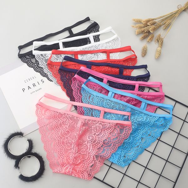 

new summer ladies underwear lace transparent temptation briefs women's low waist hip hollow t pants lace underwear sty, Black;pink