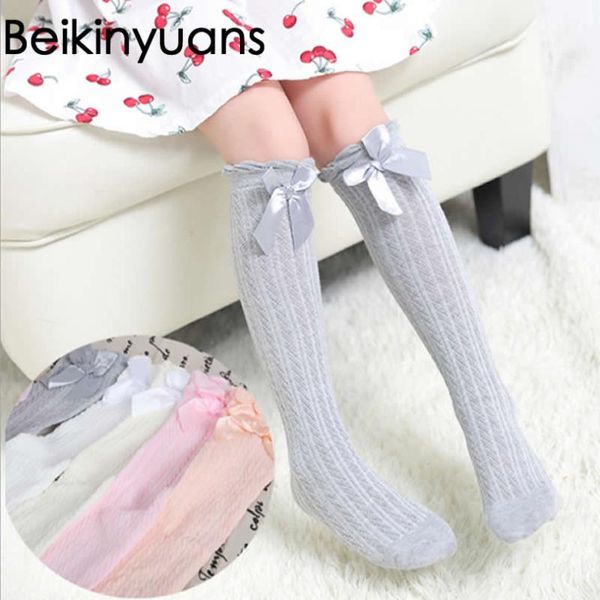 

lace socks baby girls winter solid warm knee high socks with bows princess cute long tube kids booties vertical striped sock, Pink;yellow