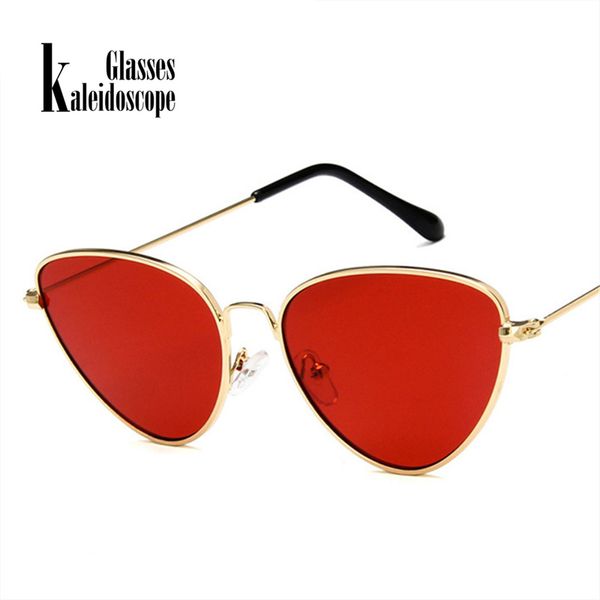 

women sunglasses cat eye sun glasses female yellow red lens spectacles metal frame glasses, White;black