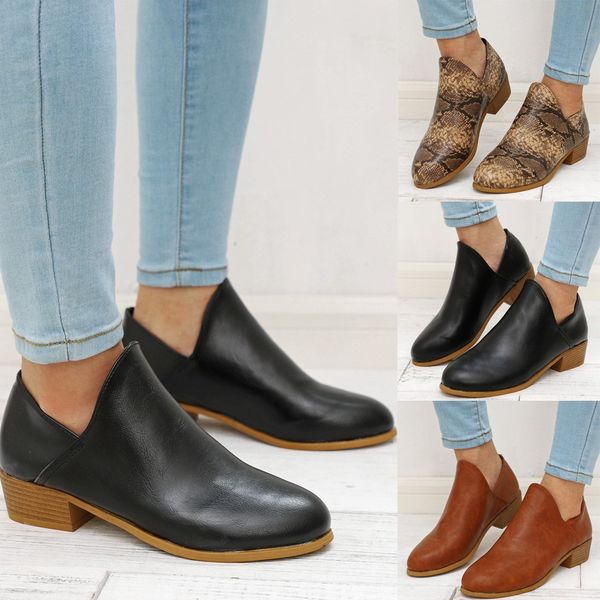 

fashion women square heels slip-on solid color short boots round toe work shoes shoes woman boots women zapatos de mujer, Black