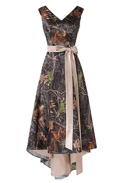 

2019 high low v neck camo prom dresses with a line sleeveless formal dresses plus size evening bridesmaid wear party gown qc1341, Black