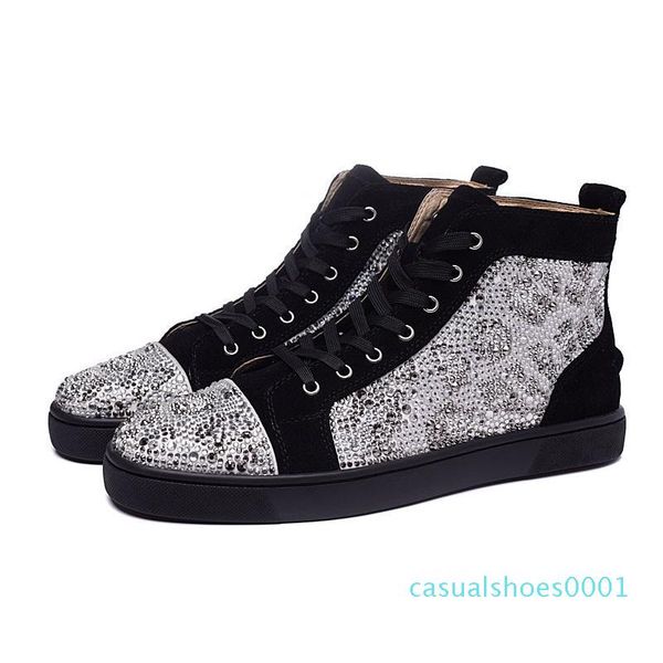 

designer sneakers red bottom shoe low cut studded spikes luxury shoes for men and women shoe party wedding crystal leather sneakers ac01, Black