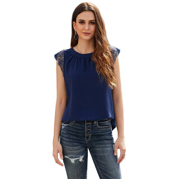 

blue lace crochet reversible tank sleeveless flowy blouses, White