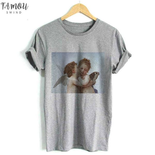 

2020 korean fashion kawaii angel print women t shirts loose short sleeved casual vogue tumblr pink harajuku tees, White