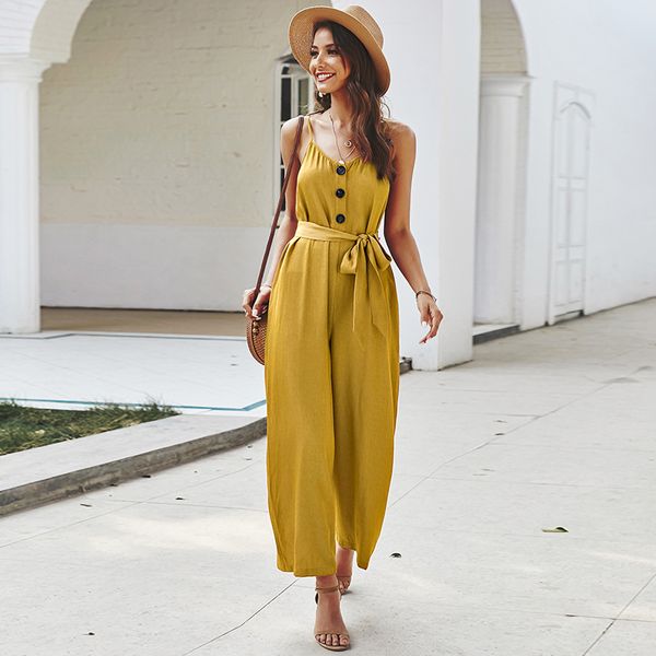 

v-образный вырез без рукавов ползунков женского комбинезон спагетти ремня backless вскользь длинного комбинезон 2020 spring summer wide leg, Black;white