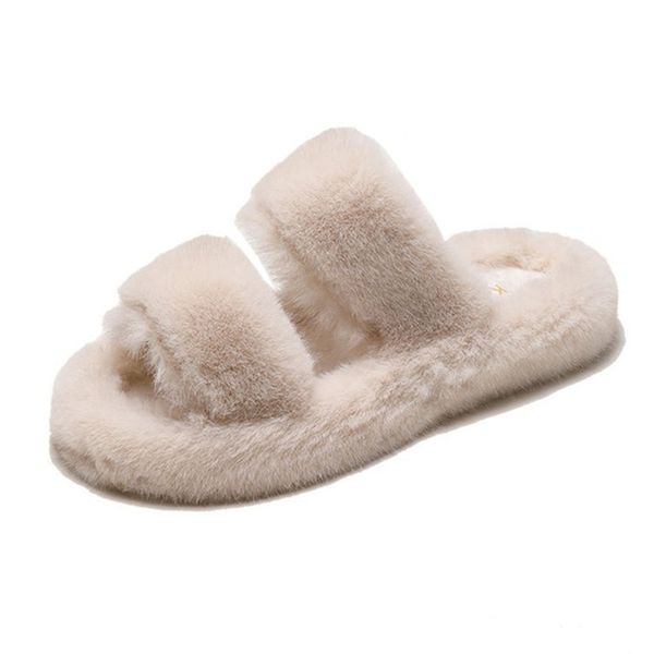 

mudibear winter warm cotton slippers ladies cute shoes flip flops women plush flat sandals thick bottom non-slip home slides, Black