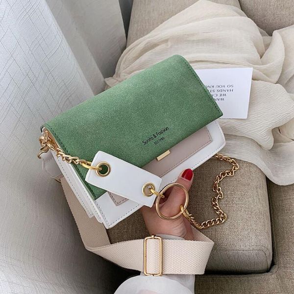 

scrub leather contrast color crossbody bags for women 2019 chain messenger shoulder bag ladies purses and handbags cross body ab