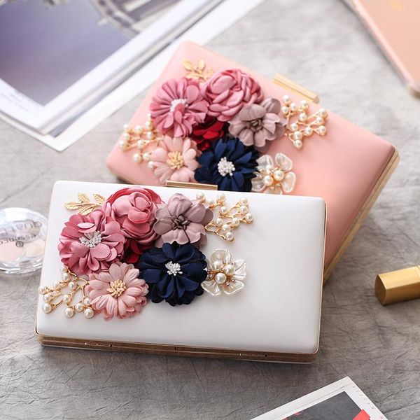 

classic pearl floral evening bags for ladies fashion vintage clutch bags pink flap totes party handbag for wedding dress