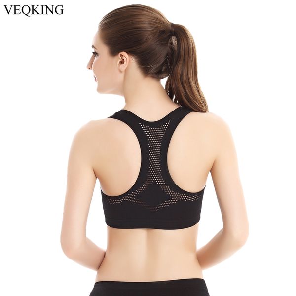 

veqking women breathable sports bra,shockproof anti-sweat padded athletic workout bra,seamless sports bra yoga top, White;black