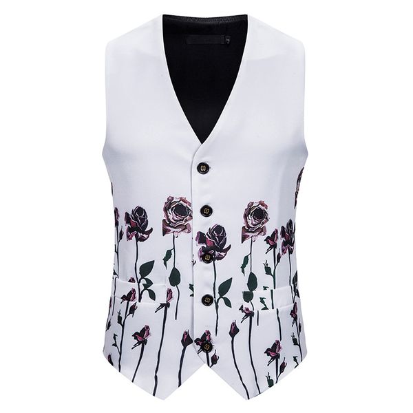 

fashion 2020 new floral print tuxedo waistcoat men good quality sleeveless vest for men slim fit, Black;white