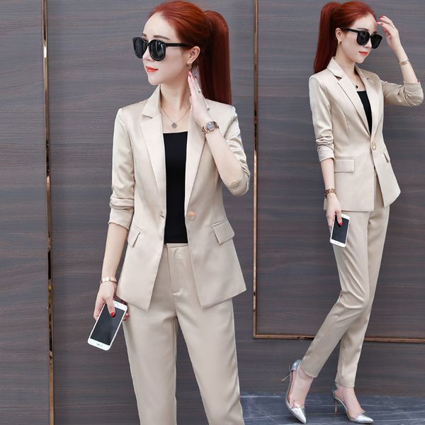 

elegant woman blazer womens clothing autumn two piece set european fashion for women clothes set for office classic coat+pants, Gray
