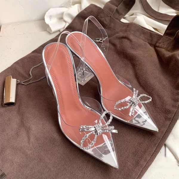 

summer's new crystal stiletto sandals, rhinestone bow heels, wedding, party shoes, size 35-40, with box and dust bag, Black