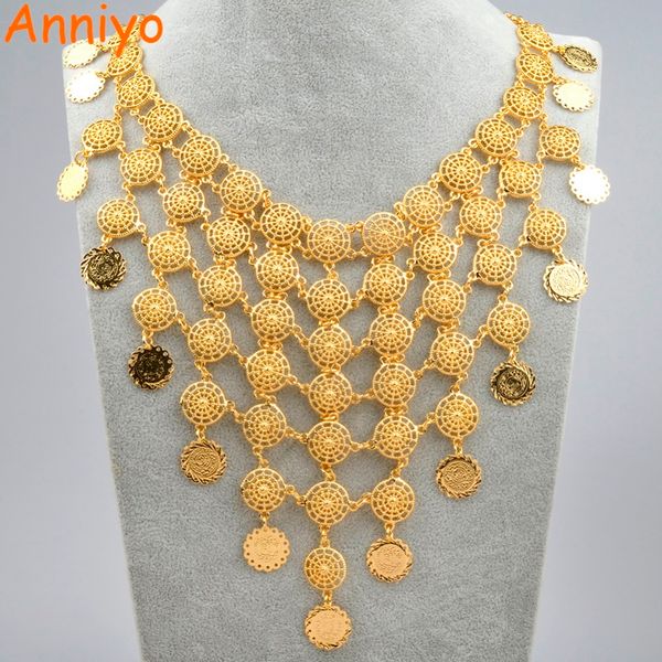 

anniyo 46cm arab vintage coin gold color big necklaces for women,middle eastern jewelry arabian wedding gifts #076106, Silver