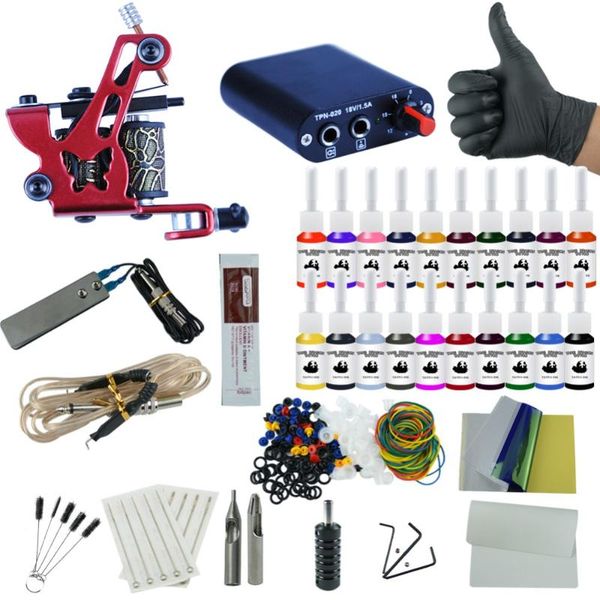 

complete tattoo kit one machine set black power supply needles permanent make up professional tattoo kit set 20pc inks make up