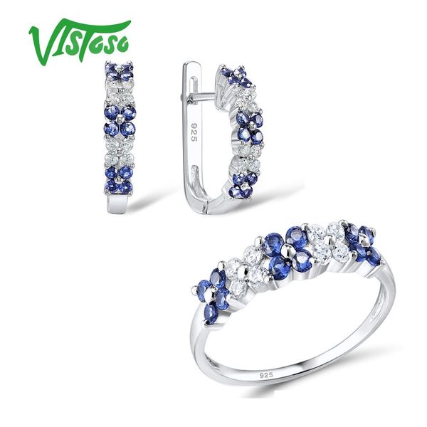 

vistoso jewelry sets for woman blue cubic zirconia white cz jewelry set earrings ring 925 sterling silver fashion fine, Black