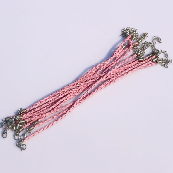 

100pcs/lot pink color braided bracelet leather braided bracelet cord jewelry finding with lobster clasp diy jewelry charms, Golden;silver