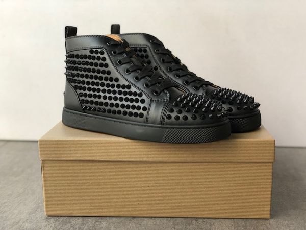 

designer sneakers studded spikes mens trainers red bottom mens flat shoes glitter graffiti party wedding shoes 20 colors sz us 13 cs02, Black