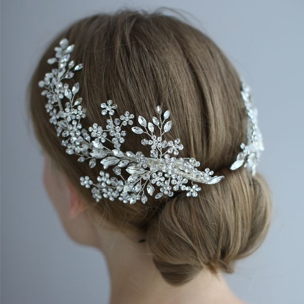 

luxury crystal bridal headpiece floral wedding hair vine clip party prom hair jewelry brides hair accessories, Golden;white