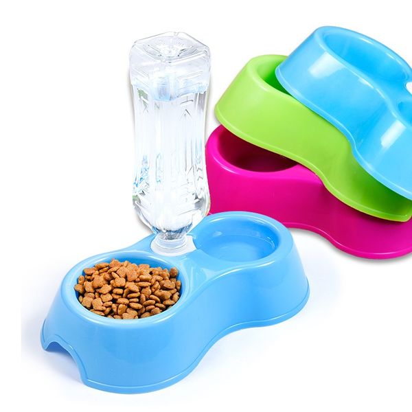 

plastic dual use dog bowl pet cage double bowls for puppy cat automatic water drinking bowls food feeding dish dogs feeder
