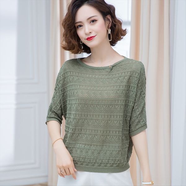 

тонкие полые свободно короткий шелк льда трикотажных рубашек базы микро прозрачные верхний 2020 с короткими рукавами футболки женских, White