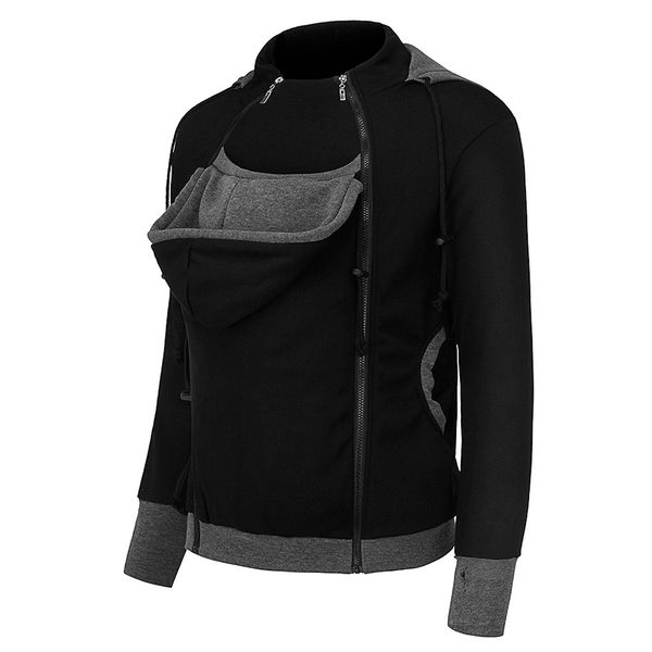 

sagace men father baby pouch hoodie childcare bag zipper pregnancy coat long sleeve convenient practical coat new fashion, Black