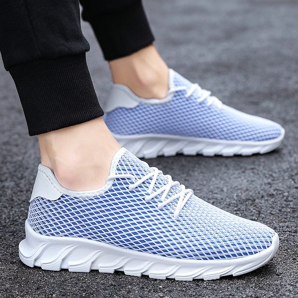 

heflashor 2019 men shoes summer sneakers breathable casual shoes fashion lace up mens mesh flats shoe big plus size, Black